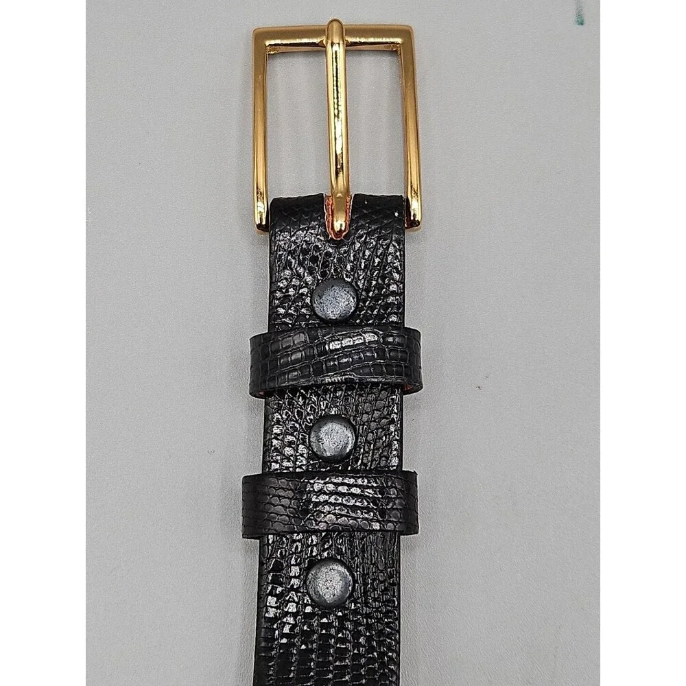Hand Crafted Java Lizard Leather Crescent Belt Size 33 Black Brass USA Made